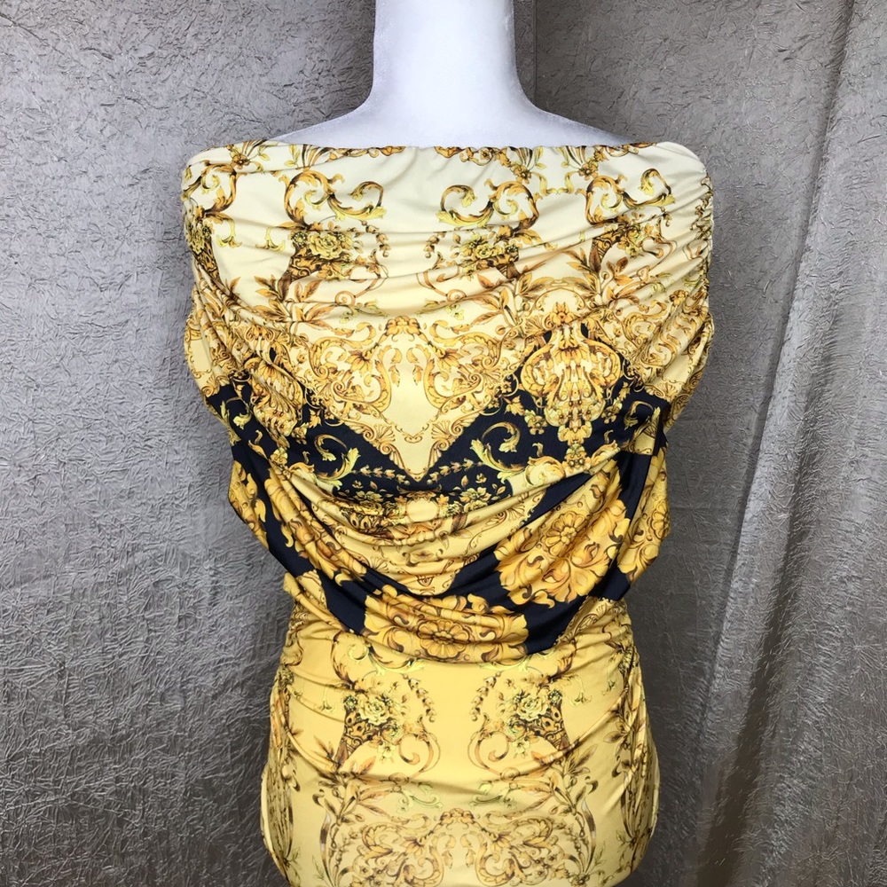Forever Unique Gold Baroque Print Bodycon Dress - Picture 4 of 7